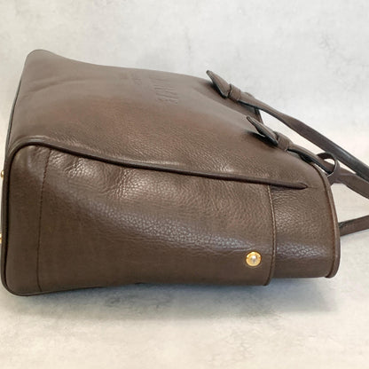 LOEWE Bag Logo Heritage Hand Tote Purse Leather Brown Gold Used Authentic