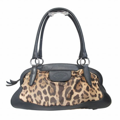 Dolce & Gabbana Hand Bag Tote Purse Mini Boston Bag Leopard Leather Black Auth
