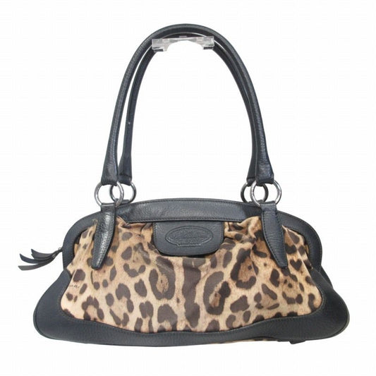 Dolce & Gabbana Hand Bag Tote Purse Mini Boston Bag Leopard Leather Black Auth
