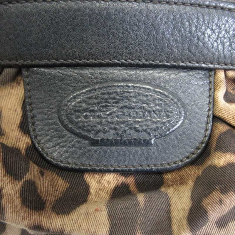 Dolce & Gabbana Hand Bag Tote Purse Mini Boston Bag Leopard Leather Black Auth