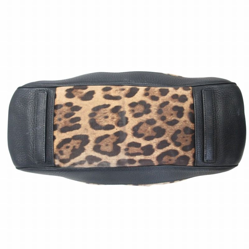 Dolce & Gabbana Hand Bag Tote Purse Mini Boston Bag Leopard Leather Black Auth