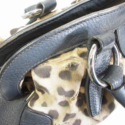 Dolce & Gabbana Hand Bag Tote Purse Mini Boston Bag Leopard Leather Black Auth