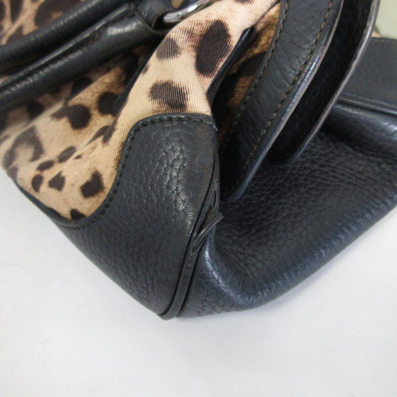 Dolce & Gabbana Hand Bag Tote Purse Mini Boston Bag Leopard Leather Black Auth