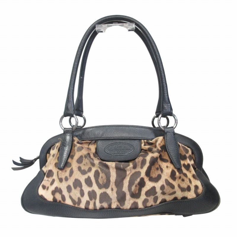 Dolce & Gabbana Hand Bag Tote Purse Mini Boston Bag Leopard Leather Black Auth