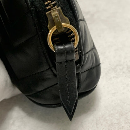 GUCCI Pouch GG Marmont Quilted Purse Cosmetic Leather Black Gold Authentic