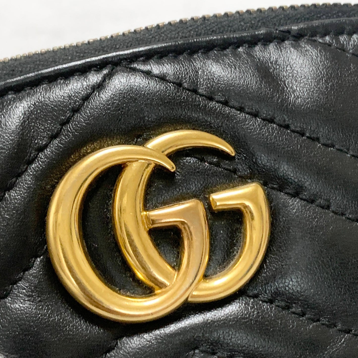 GUCCI Pouch GG Marmont Quilted Purse Cosmetic Leather Black Gold Authentic