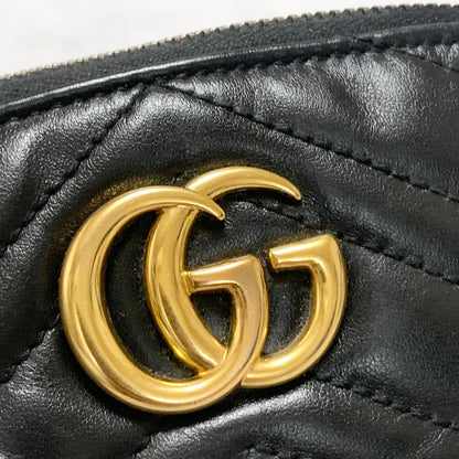 GUCCI Pouch GG Marmont Quilted Purse Cosmetic Leather Black Gold Authentic