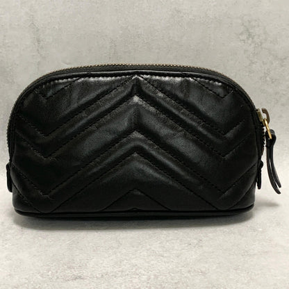 GUCCI Pouch GG Marmont Quilted Purse Cosmetic Leather Black Gold Authentic