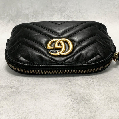 GUCCI Pouch GG Marmont Quilted Purse Cosmetic Leather Black Gold Authentic