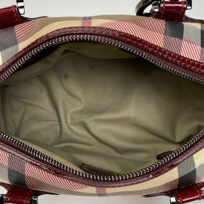 BURBERRY Hand Bag Tote Purse Nova Check Heart Coated Canvas Leather Beige Red