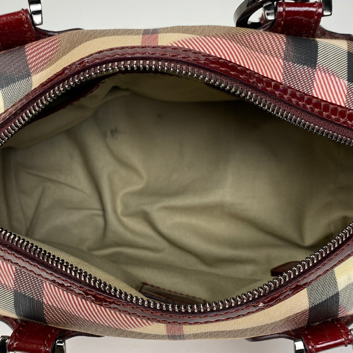 BURBERRY Hand Bag Tote Purse Nova Check Heart Coated Canvas Leather Beige Red