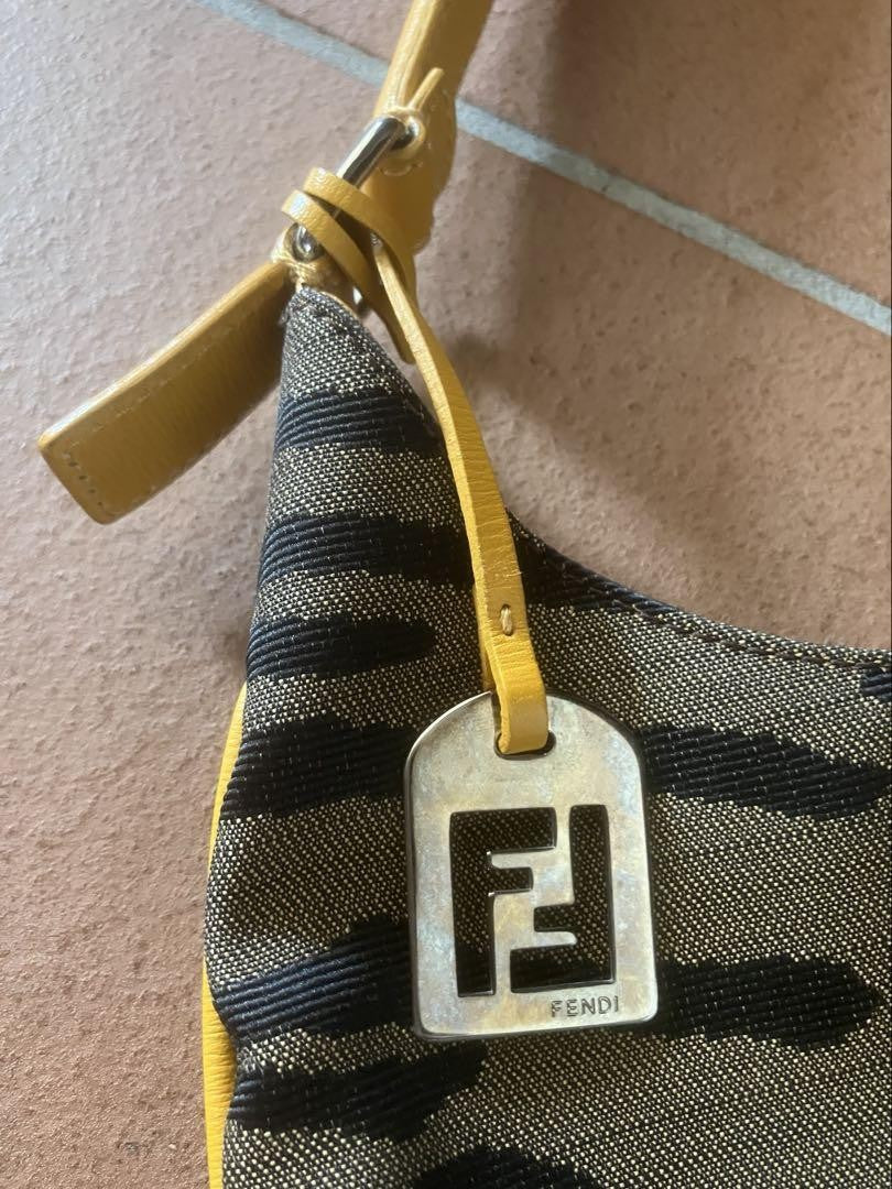 FENDI Shoulder Bag Purse Zebra Canvas Leather Brown Authentic