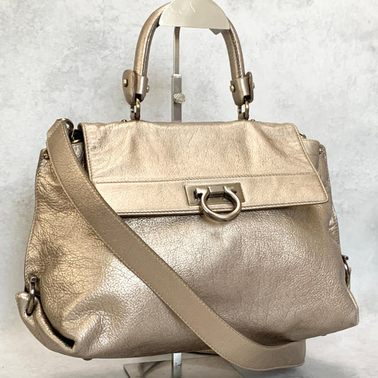 Salvatore Ferragamo Bag Sofia Gancini Shoulder Hand Tote Purse Leather Gold Auth