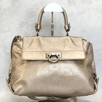 Salvatore Ferragamo Bag Sofia Gancini Shoulder Hand Tote Purse Leather Gold Auth