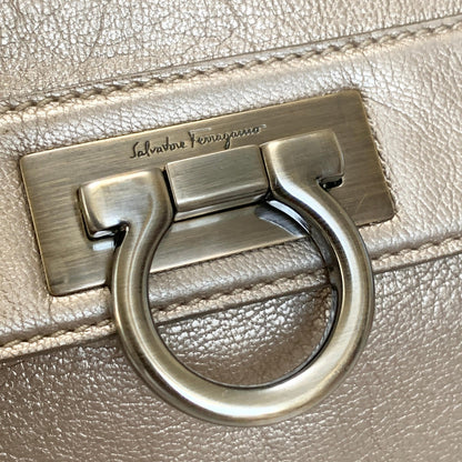 Salvatore Ferragamo Bag Sofia Gancini Shoulder Hand Tote Purse Leather Gold Auth