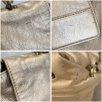 Salvatore Ferragamo Bag Sofia Gancini Shoulder Hand Tote Purse Leather Gold Auth