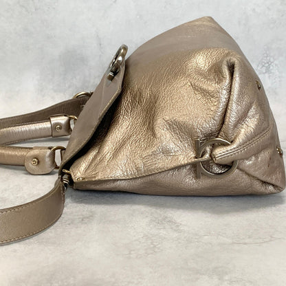 Salvatore Ferragamo Bag Sofia Gancini Shoulder Hand Tote Purse Leather Gold Auth