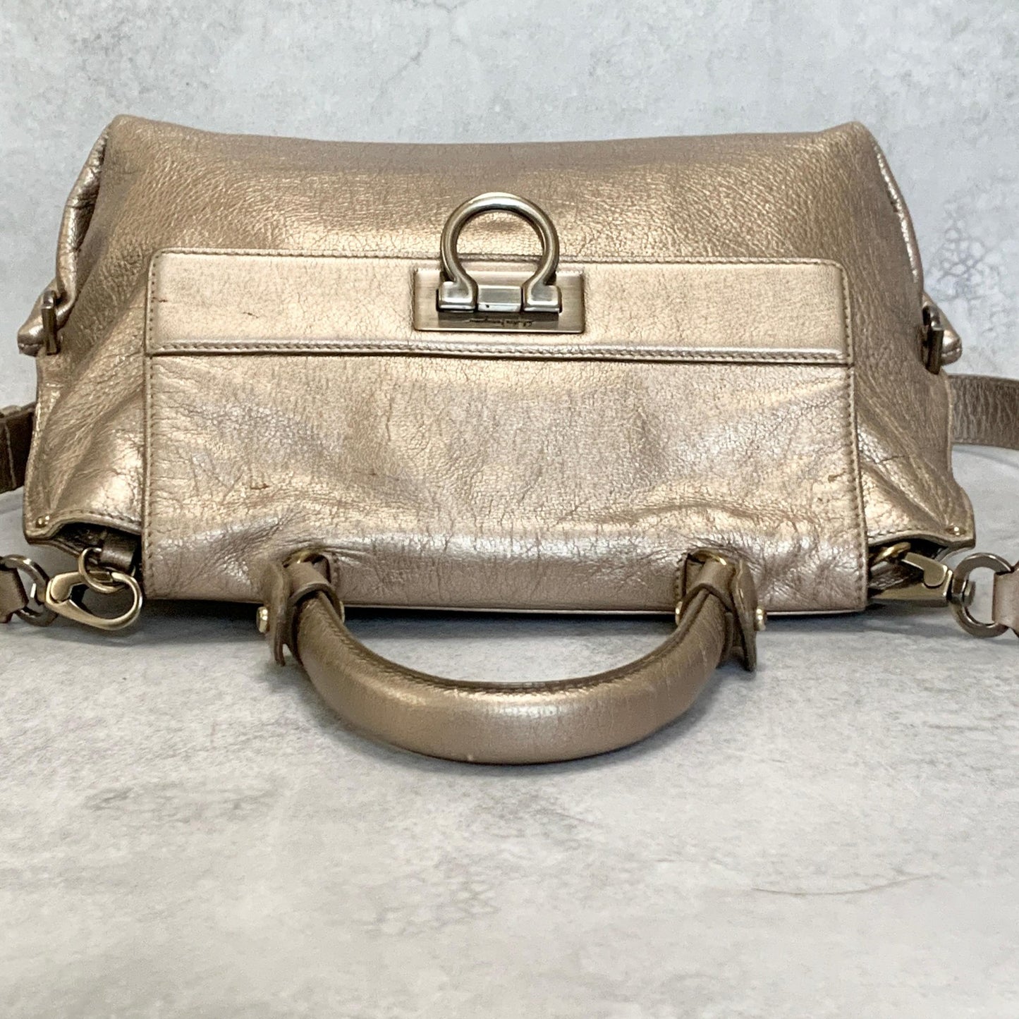 Salvatore Ferragamo Bag Sofia Gancini Shoulder Hand Tote Purse Leather Gold Auth