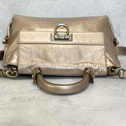 Salvatore Ferragamo Bag Sofia Gancini Shoulder Hand Tote Purse Leather Gold Auth