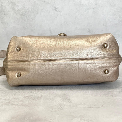 Salvatore Ferragamo Bag Sofia Gancini Shoulder Hand Tote Purse Leather Gold Auth
