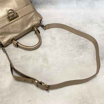 Salvatore Ferragamo Bag Sofia Gancini Shoulder Hand Tote Purse Leather Gold Auth