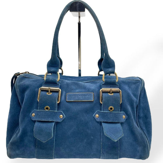 Longchamp Hand Bag Tote Purse Suede Leather Blue Authentic