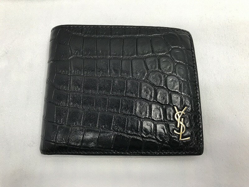 Saint Laurent Bi-fold Wallet Flap Compact Purse YSL Cassandra Black Authentic