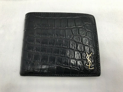 Saint Laurent Bi-fold Wallet Flap Compact Purse YSL Cassandra Black Authentic