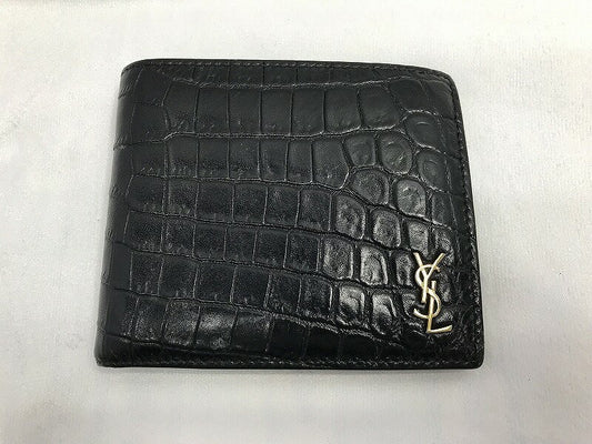 Saint Laurent Bi-fold Wallet Flap Compact Purse YSL Cassandra Black Authentic