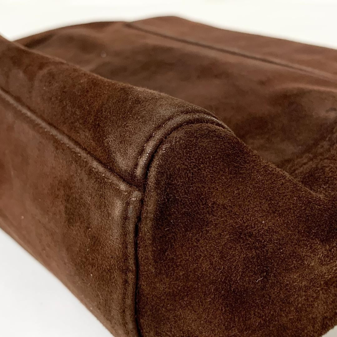PRADA Shoulder Bag Purse Chain Suede Brown Authentic