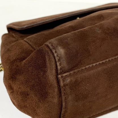 PRADA Shoulder Bag Purse Chain Suede Brown Authentic