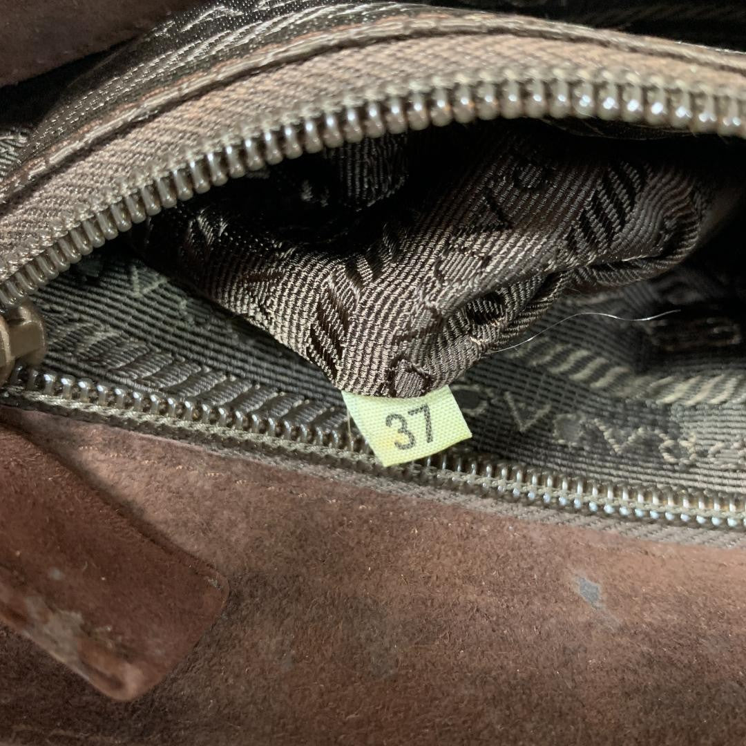 PRADA Shoulder Bag Purse Chain Suede Brown Authentic