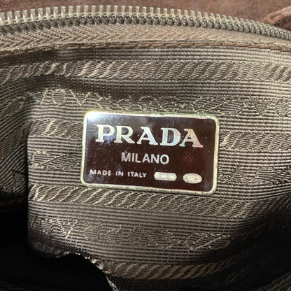 PRADA Shoulder Bag Purse Chain Suede Brown Authentic