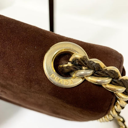 PRADA Shoulder Bag Purse Chain Suede Brown Authentic