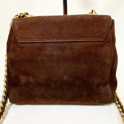 PRADA Shoulder Bag Purse Chain Suede Brown Authentic