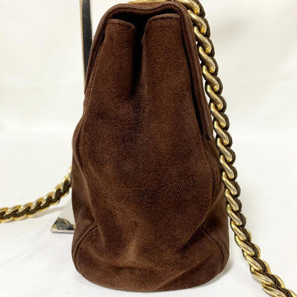 PRADA Shoulder Bag Purse Chain Suede Brown Authentic