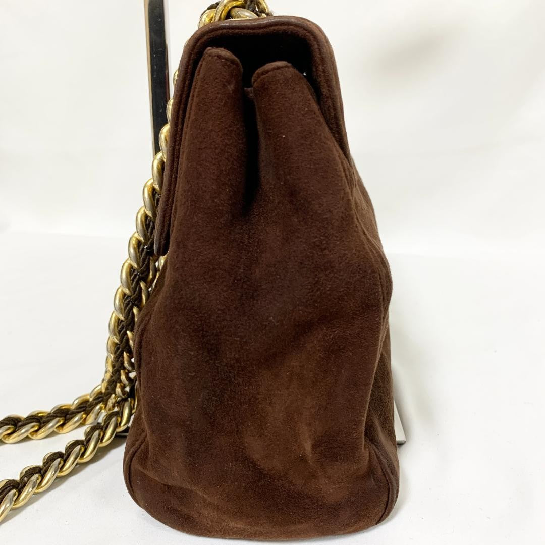 PRADA Shoulder Bag Purse Chain Suede Brown Authentic