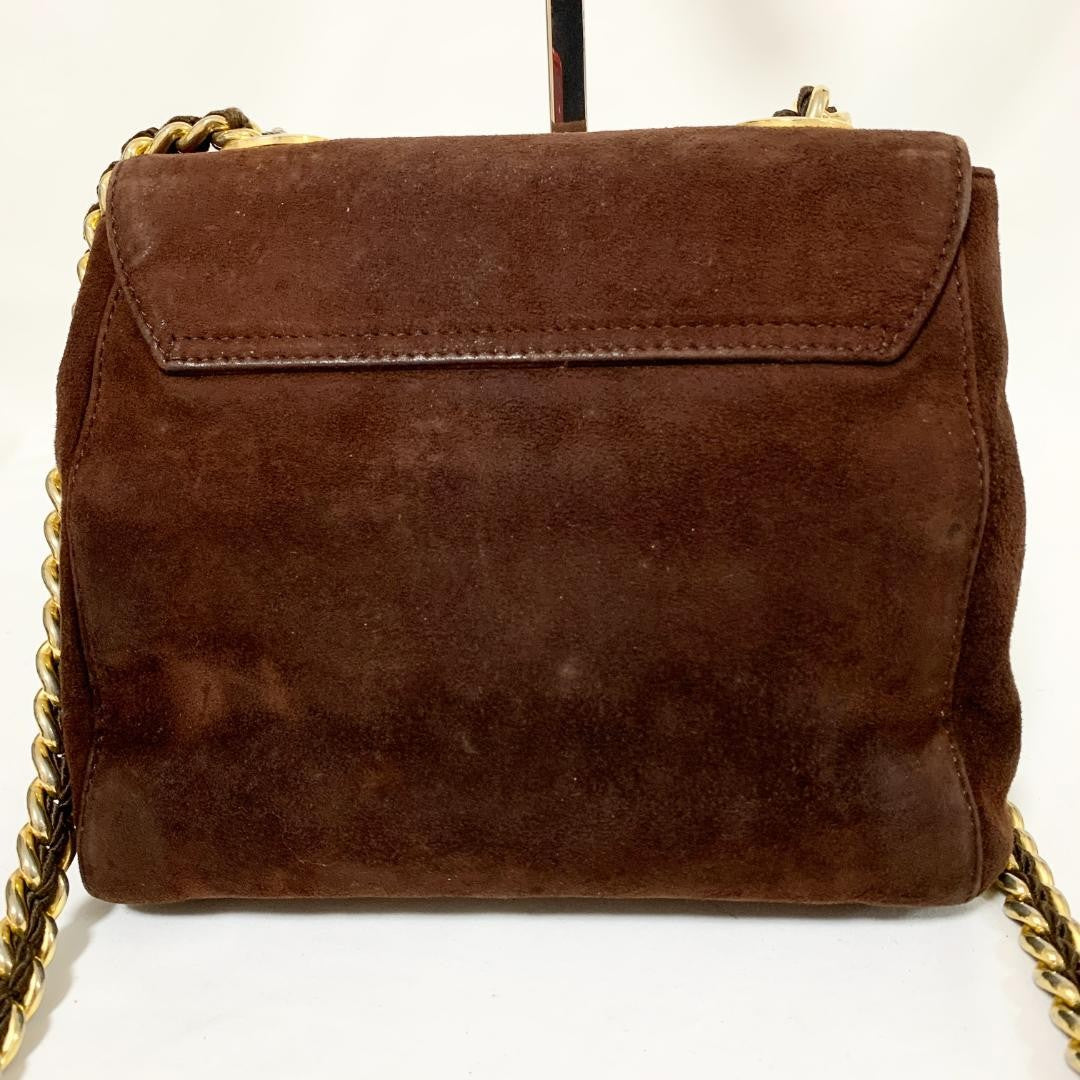 PRADA Shoulder Bag Purse Chain Suede Brown Authentic