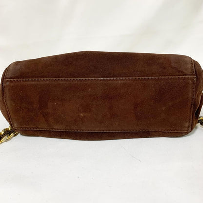 PRADA Shoulder Bag Purse Chain Suede Brown Authentic