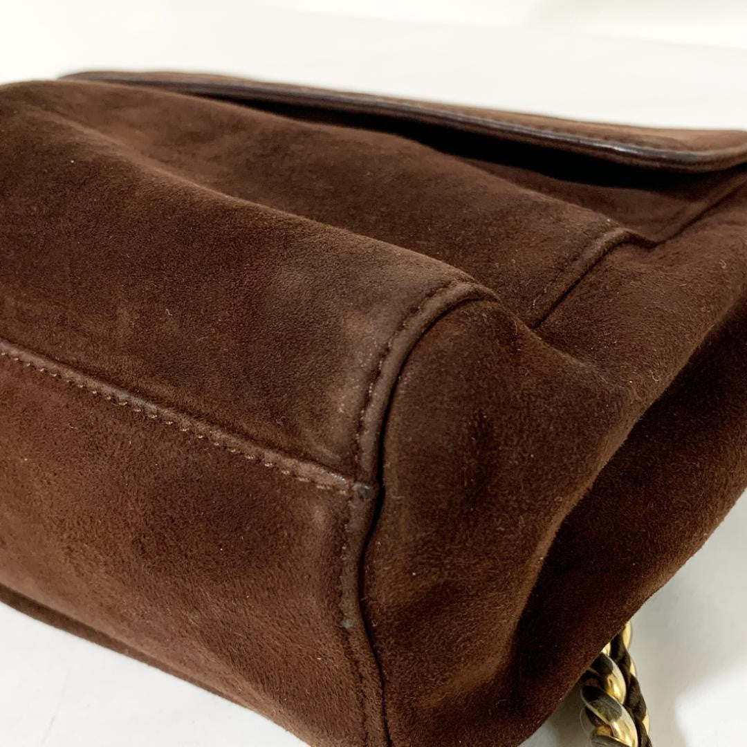 PRADA Shoulder Bag Purse Chain Suede Brown Authentic