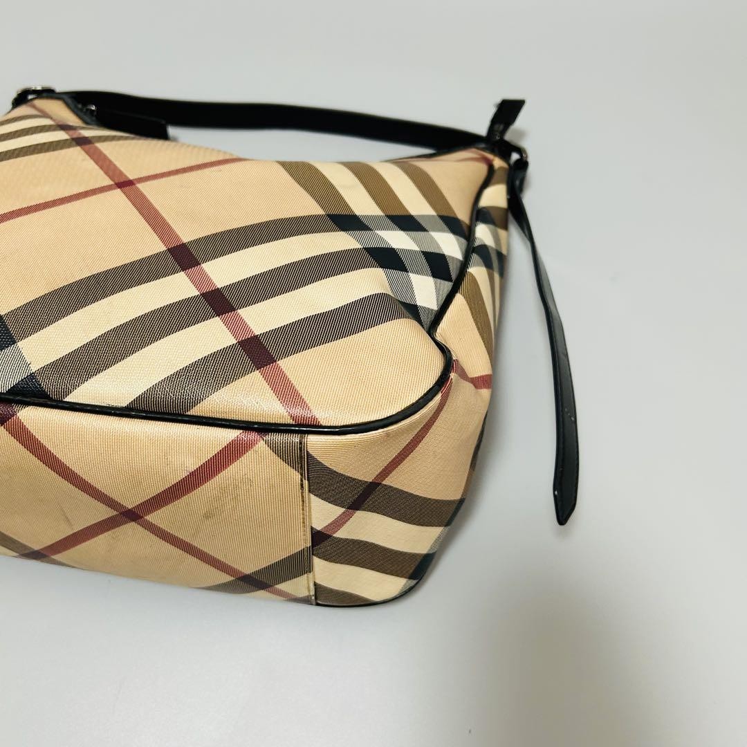BURBERRY Hand Shoulder Bag Tote Purse Nova Check PVC Leather Beige Black Auth