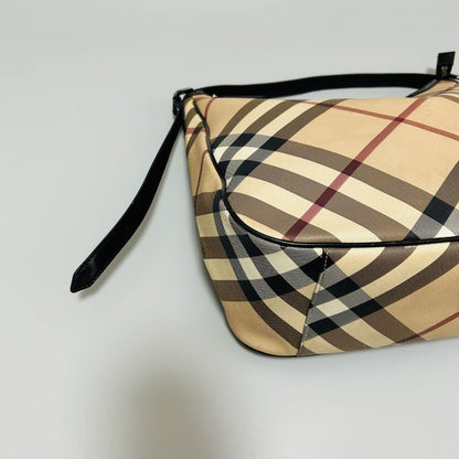 BURBERRY Hand Shoulder Bag Tote Purse Nova Check PVC Leather Beige Black Auth