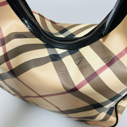 BURBERRY Hand Shoulder Bag Tote Purse Nova Check PVC Leather Beige Black Auth
