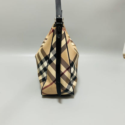 BURBERRY Hand Shoulder Bag Tote Purse Nova Check PVC Leather Beige Black Auth