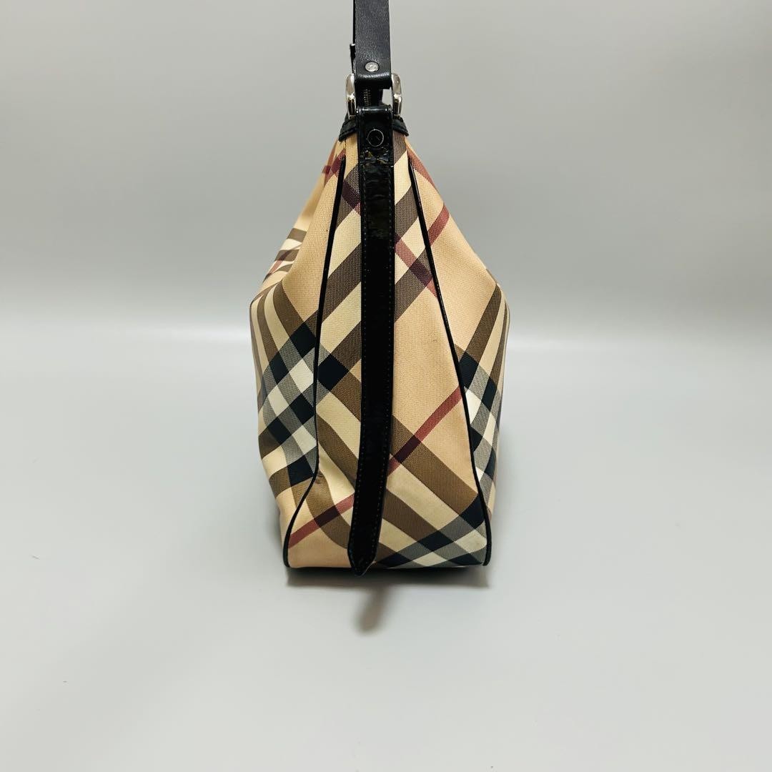 BURBERRY Hand Shoulder Bag Tote Purse Nova Check PVC Leather Beige Black Auth