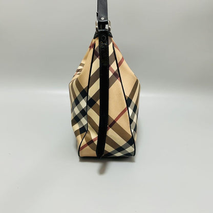 BURBERRY Hand Shoulder Bag Tote Purse Nova Check PVC Leather Beige Black Auth