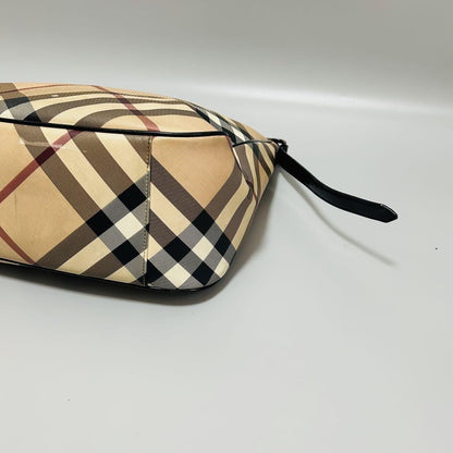 BURBERRY Hand Shoulder Bag Tote Purse Nova Check PVC Leather Beige Black Auth