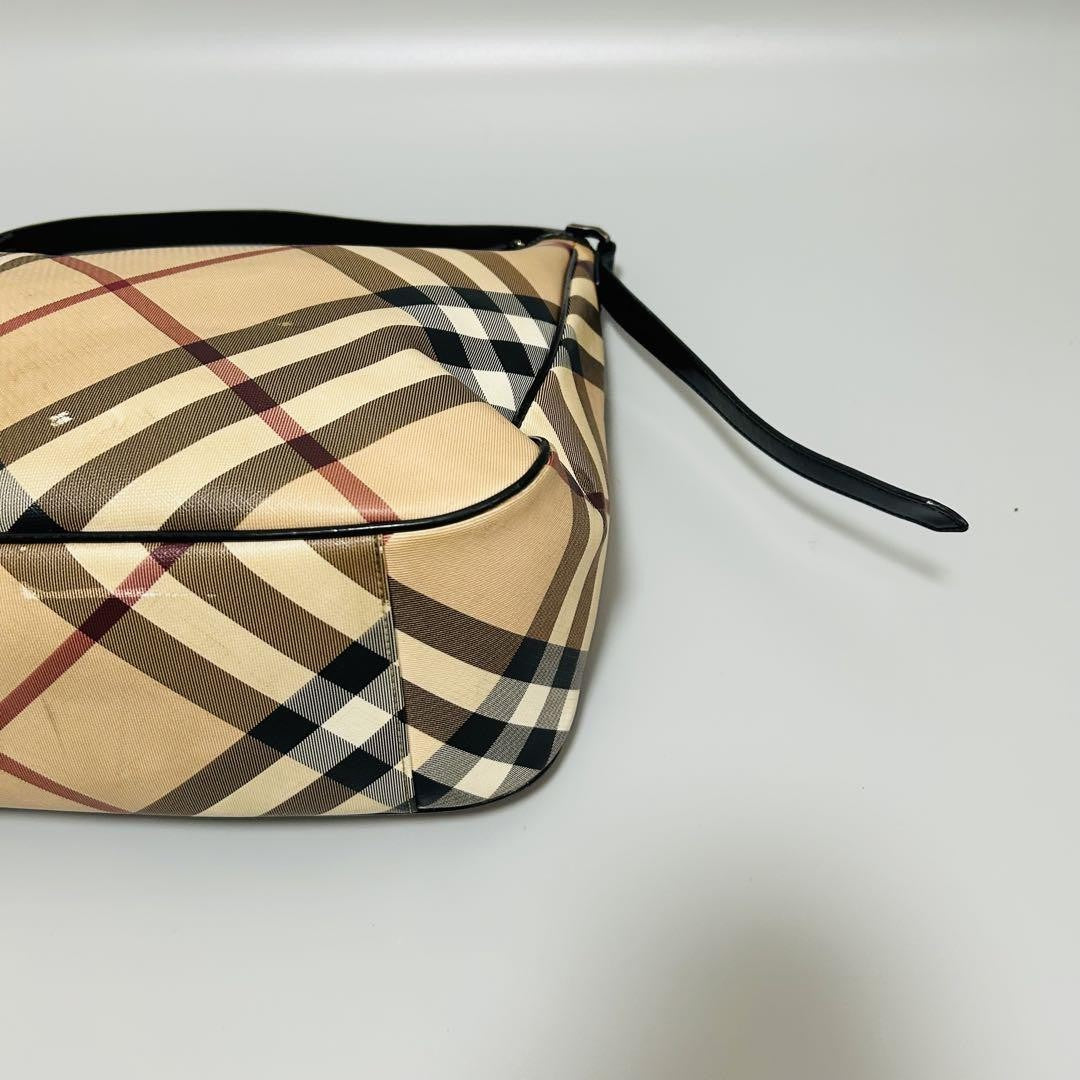 BURBERRY Hand Shoulder Bag Tote Purse Nova Check PVC Leather Beige Black Auth