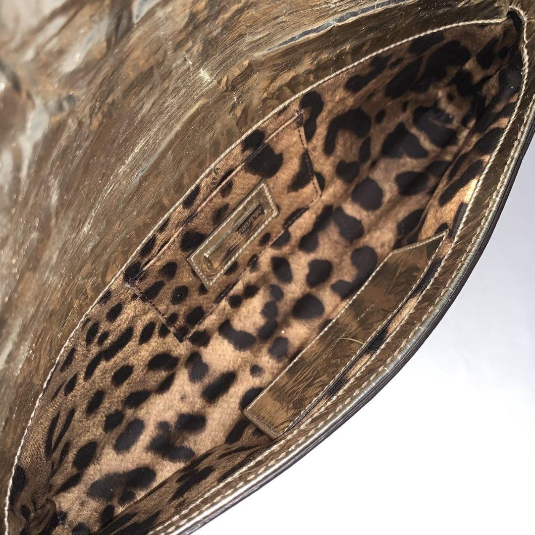 Dolce & Gabbana Shoulder Bag Purse Chain Leopard Gold Authentic