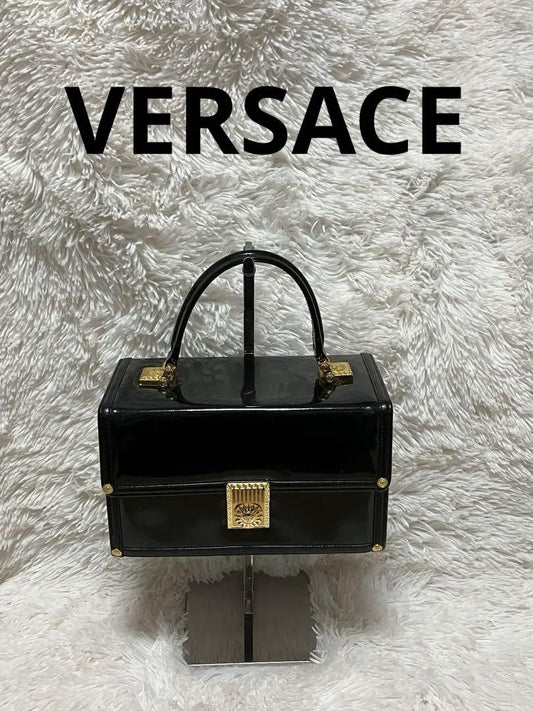 VERSACE Vanity Hand Bag Tote Purse Sunburst Black Authentic